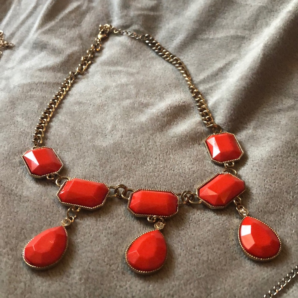 Gold and burnt orange stone statement necklace